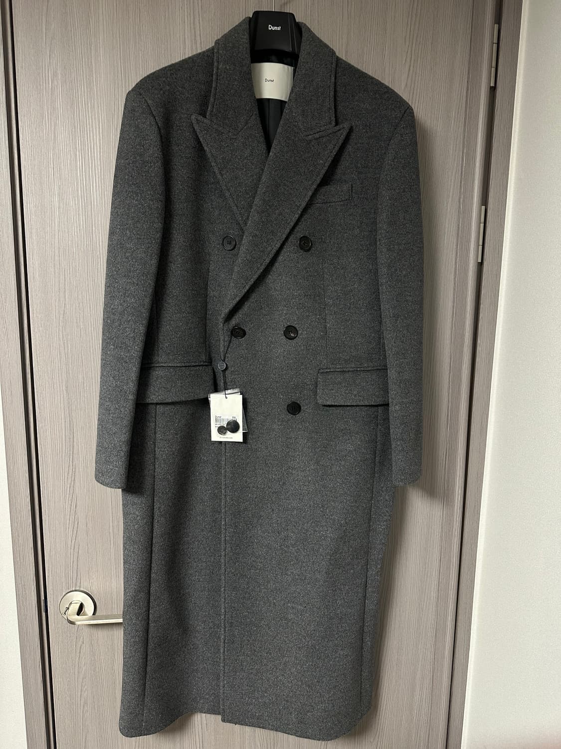 (L, 새제품) 25fw 던스트 더블 브레스티드 코트 멜란지 그레이 상품이미지2