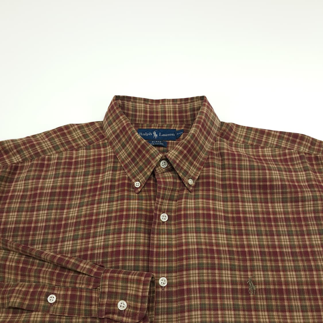 CN903 2XL 폴로 랄프로렌 버건디그린 타탄체크 플란넬 셔츠 남방 상품이미지3