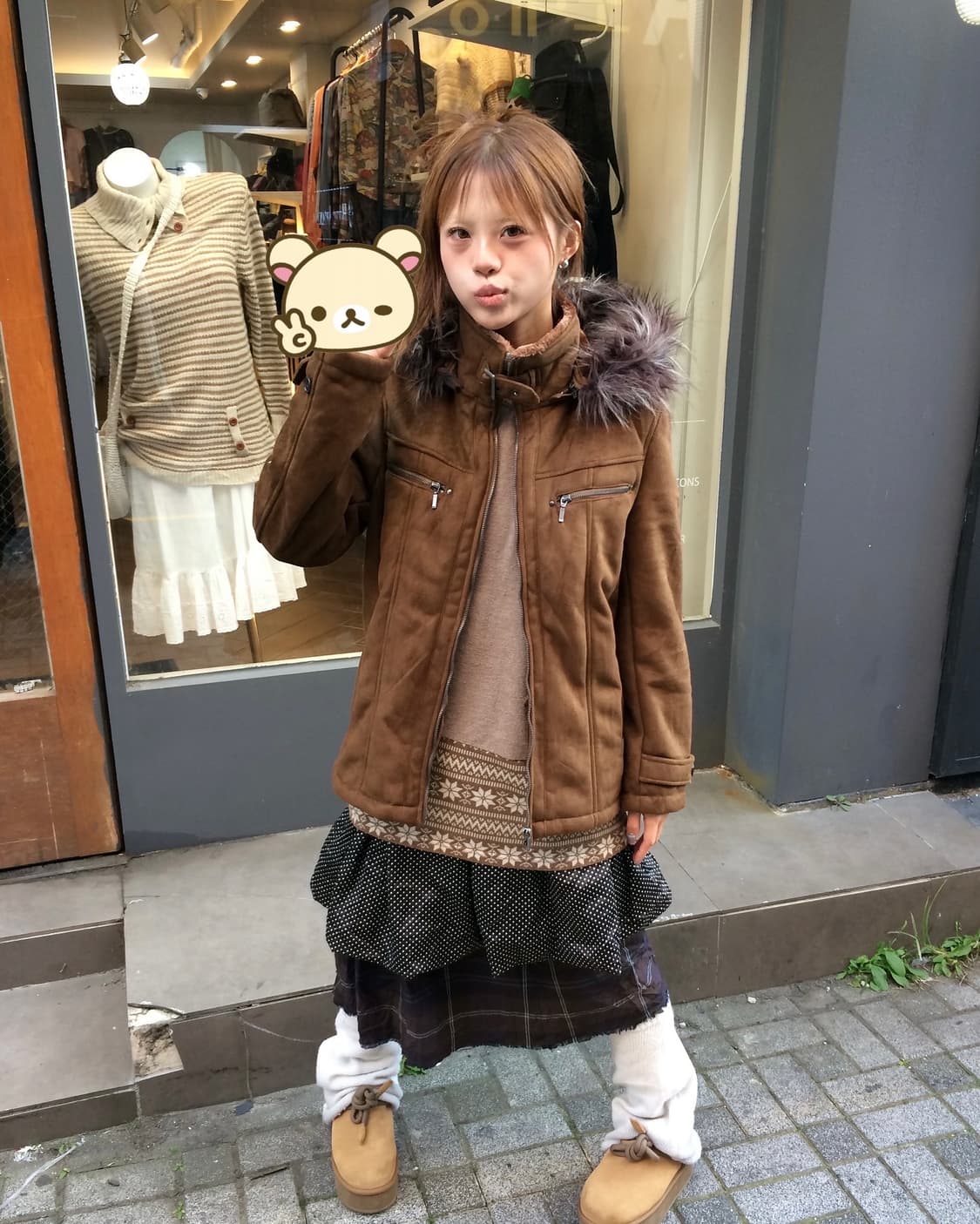 🤎브라운 퍼후드 무스탕 코디🤎 상품이미지2