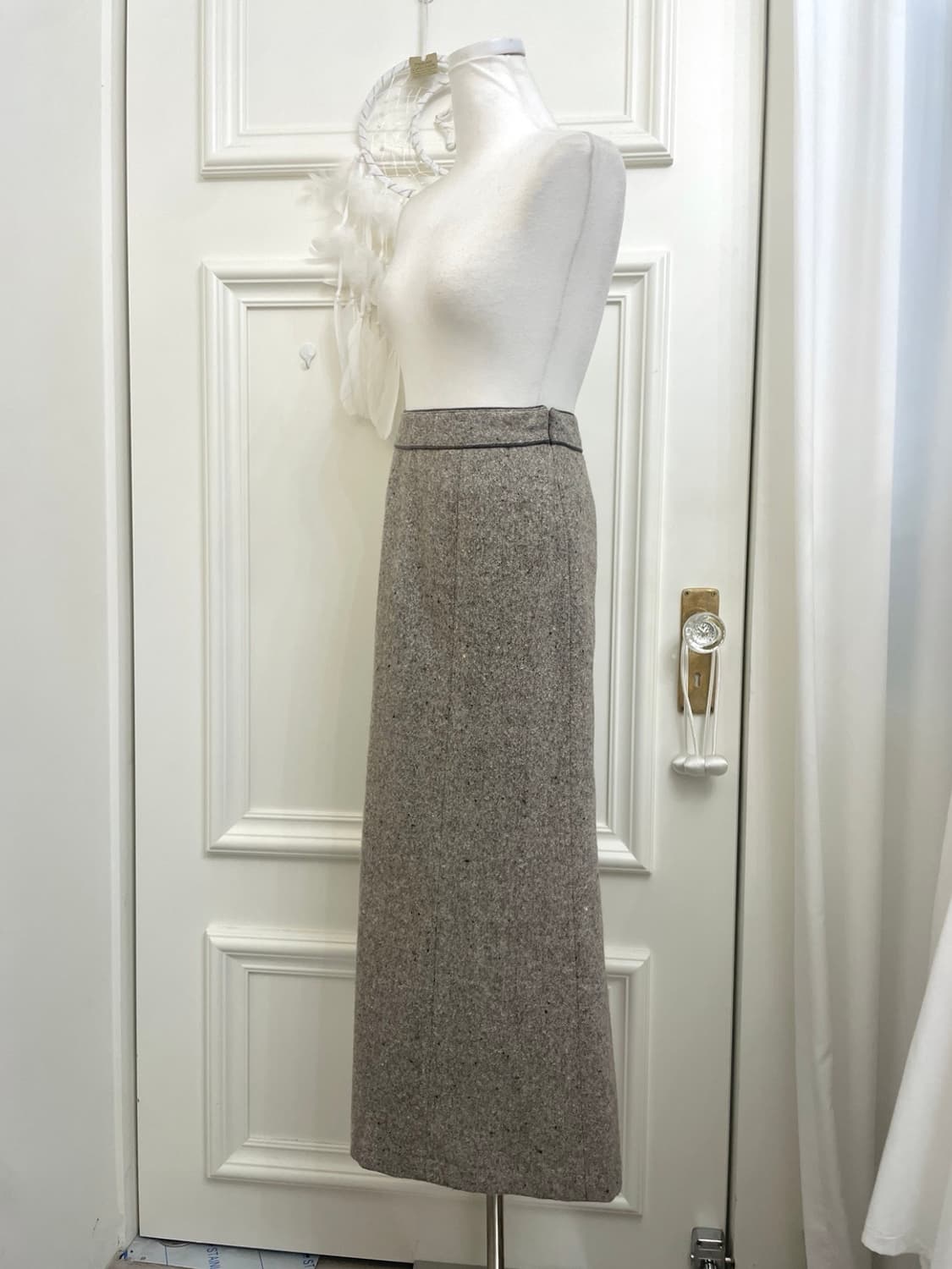 beige brown wool basic long skirt 상품이미지2
