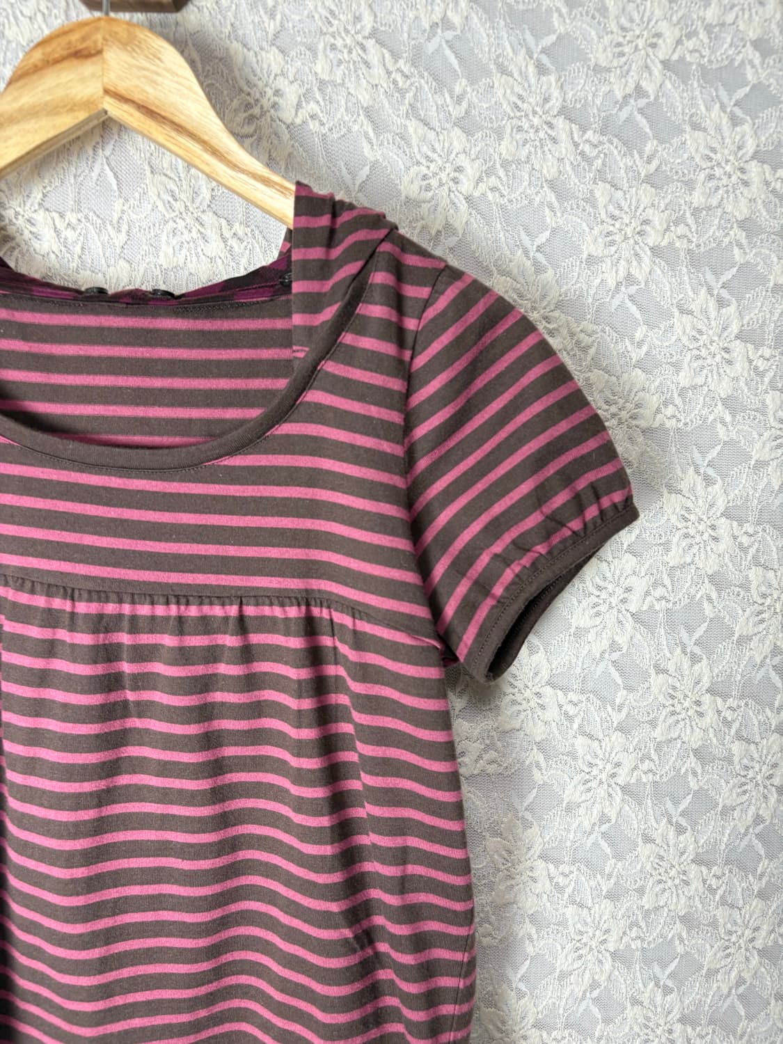 핑크브라운 스트라이프 후드 티셔츠 상품이미지6