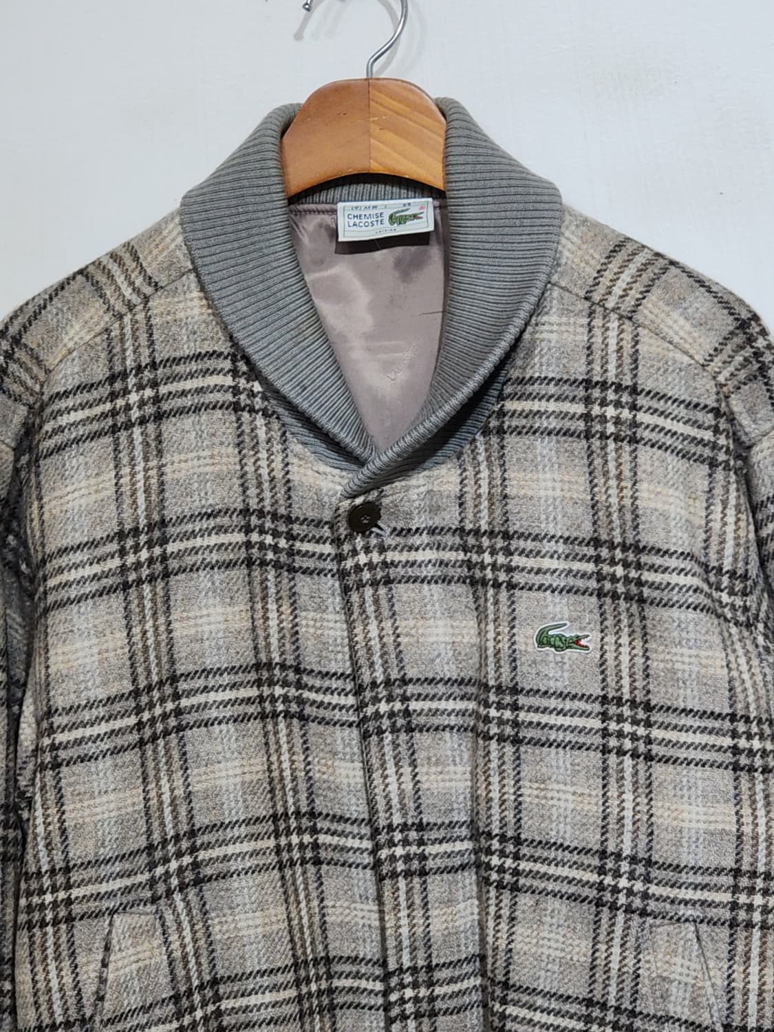 (100) 라코스테 숄카라 블루종 점퍼 체크 모직자켓  상품이미지2