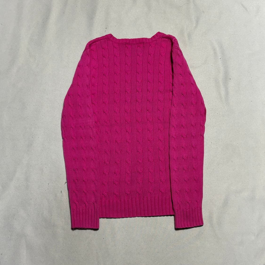 M 폴로랄프로렌 여성용 핑크 브이넥 케이블 니트 상품이미지3