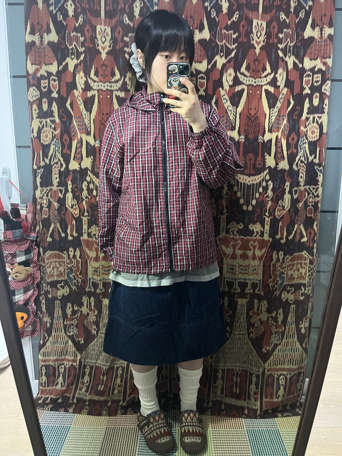 타탄 레드 체크 바람막이 자켓 상품이미지1