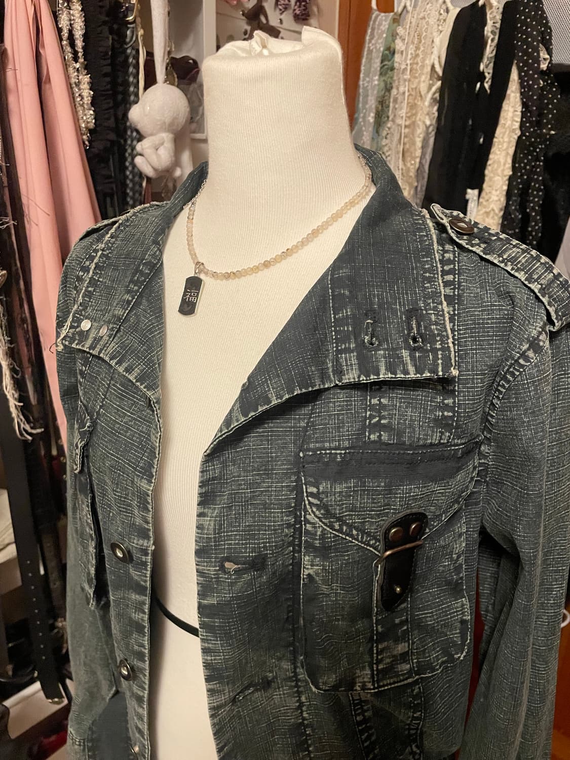 워싱 하이넥 벨트 데님 셔츠 자켓 상품이미지7