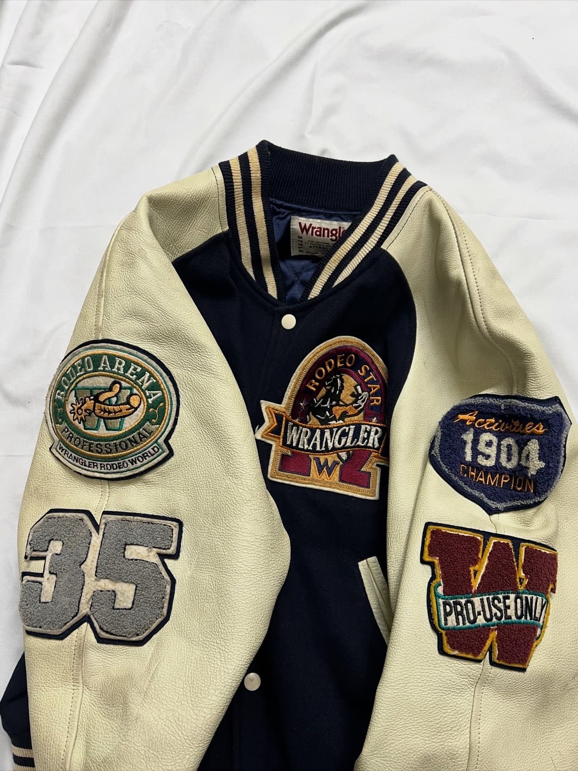 90s 랭글러 가죽 바시티 자켓 상품이미지9