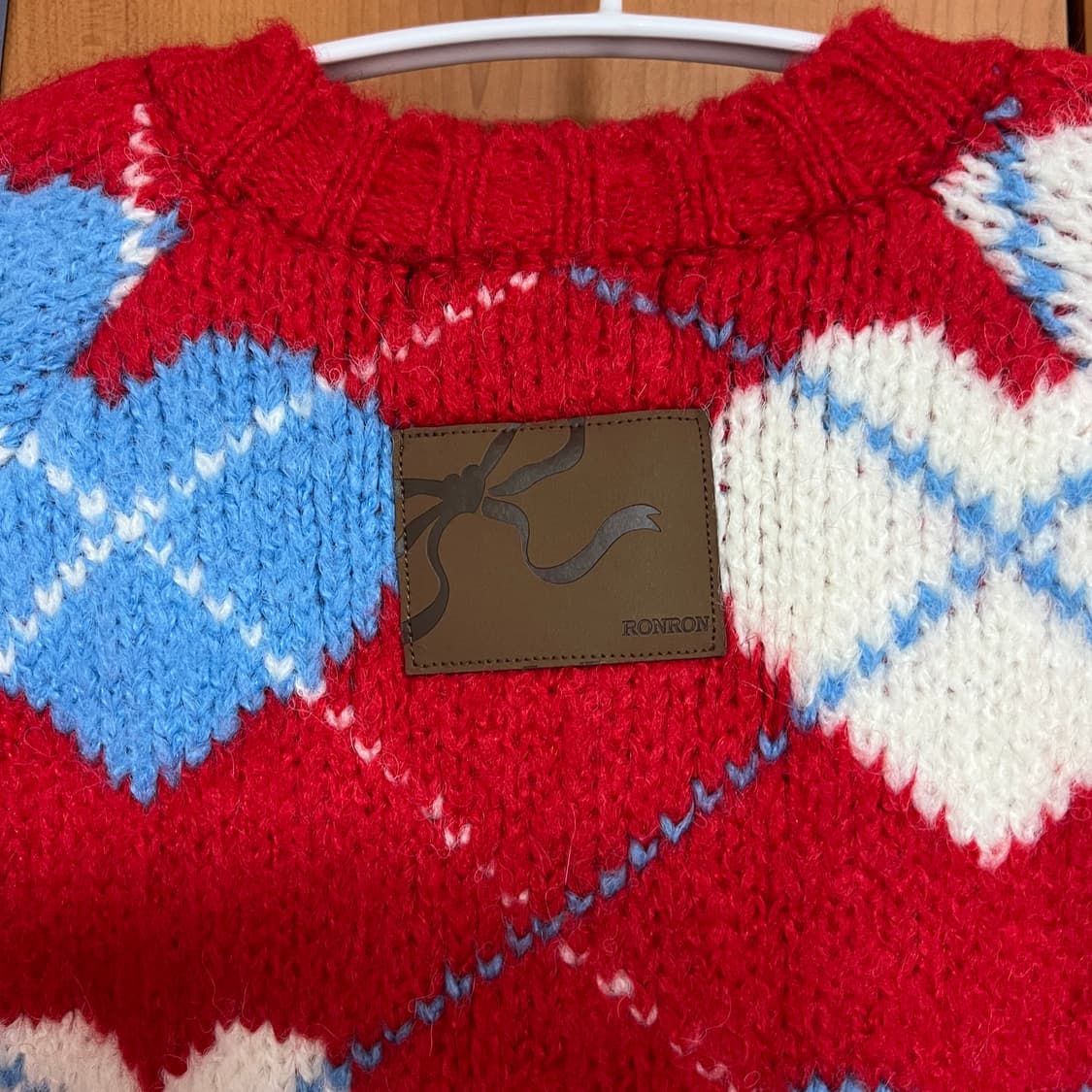 론론 하트 아가일 가디건 레드 상품이미지4