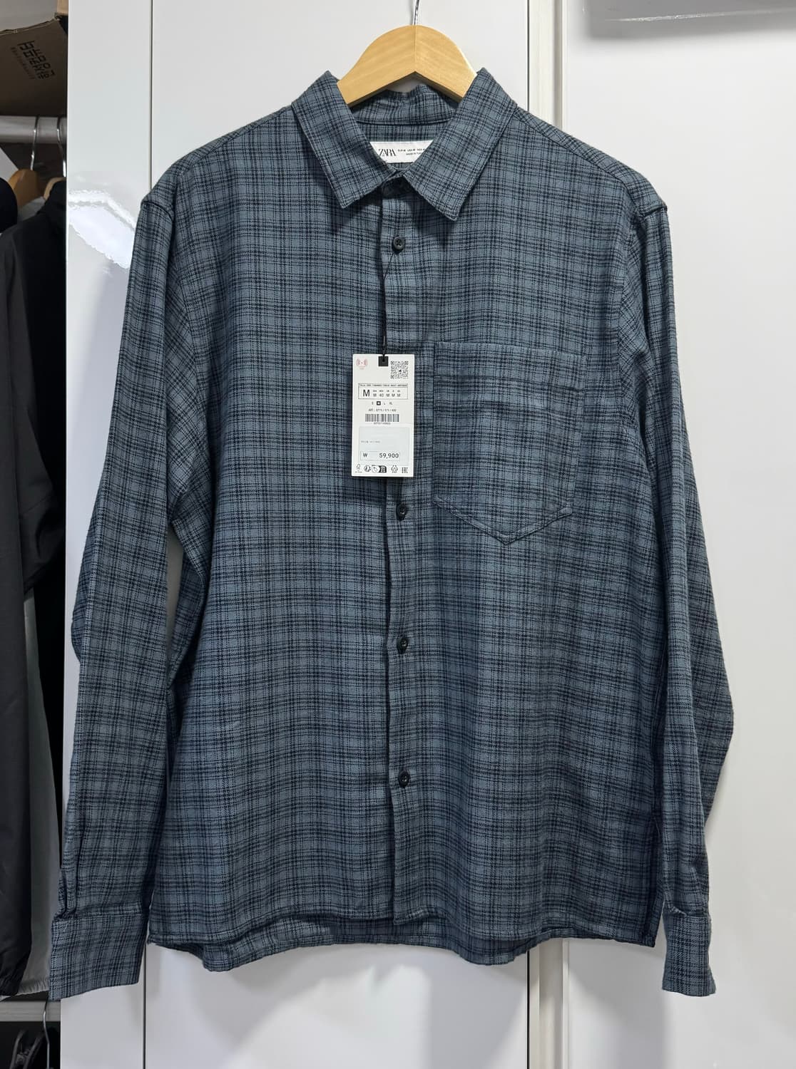 자라 크롭 체크 셔츠 블루 M사이즈 상품이미지2
