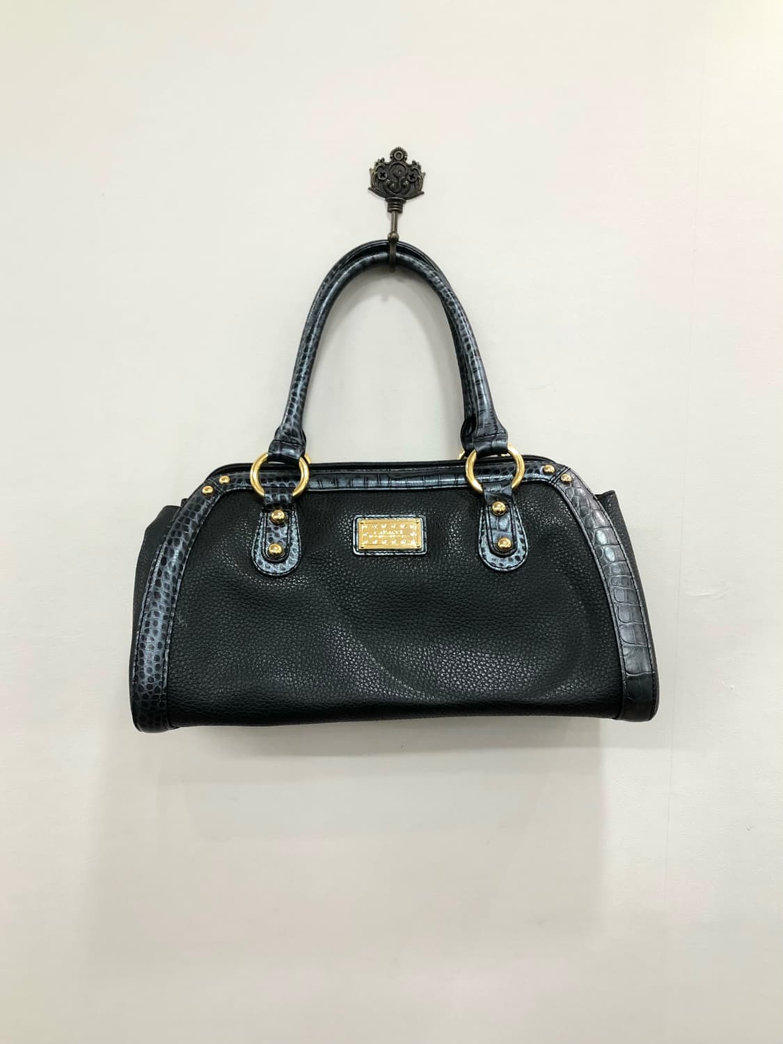 navy croc contrast black tote bag 상품이미지2