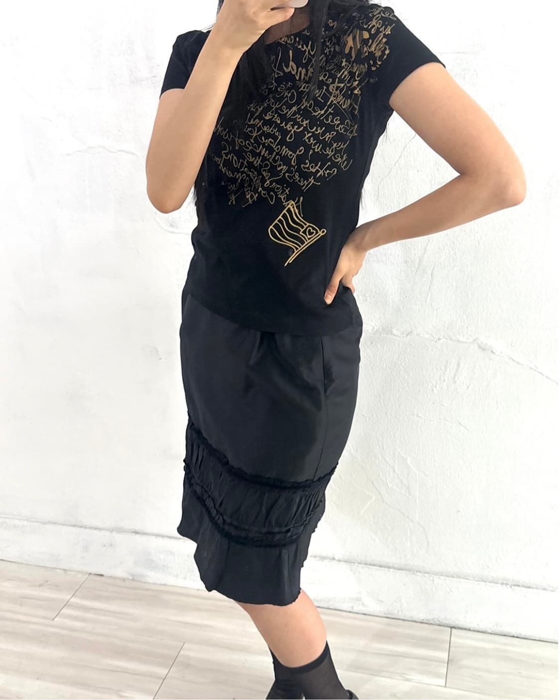 Black Wrinke Detail Midi Skirt 상품이미지7
