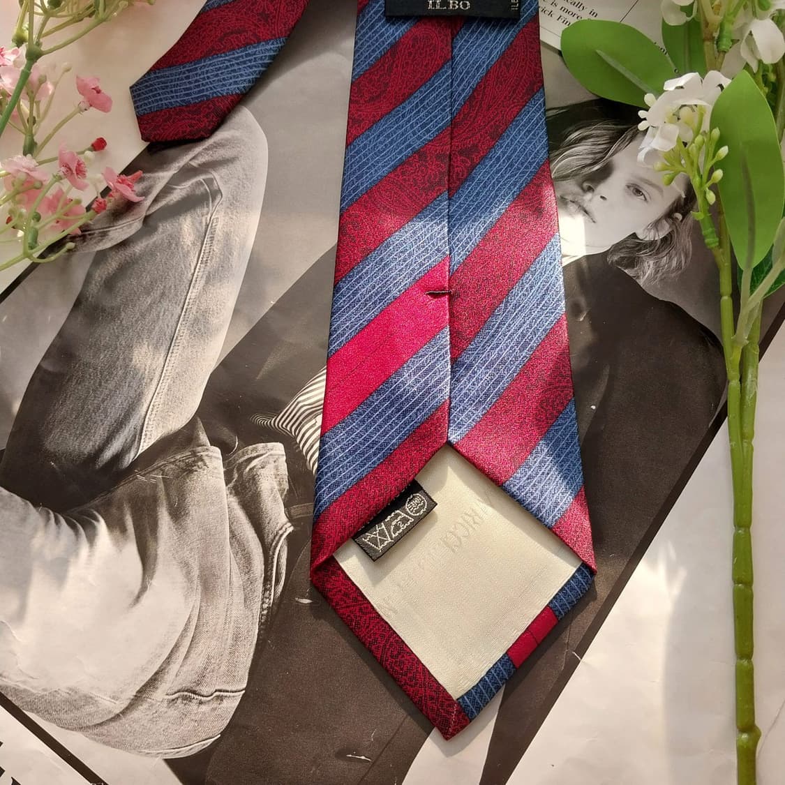 니나리치 실크 블루 스트라이프 로고 넥타이 8cm A+등급 K1718
 상품이미지7