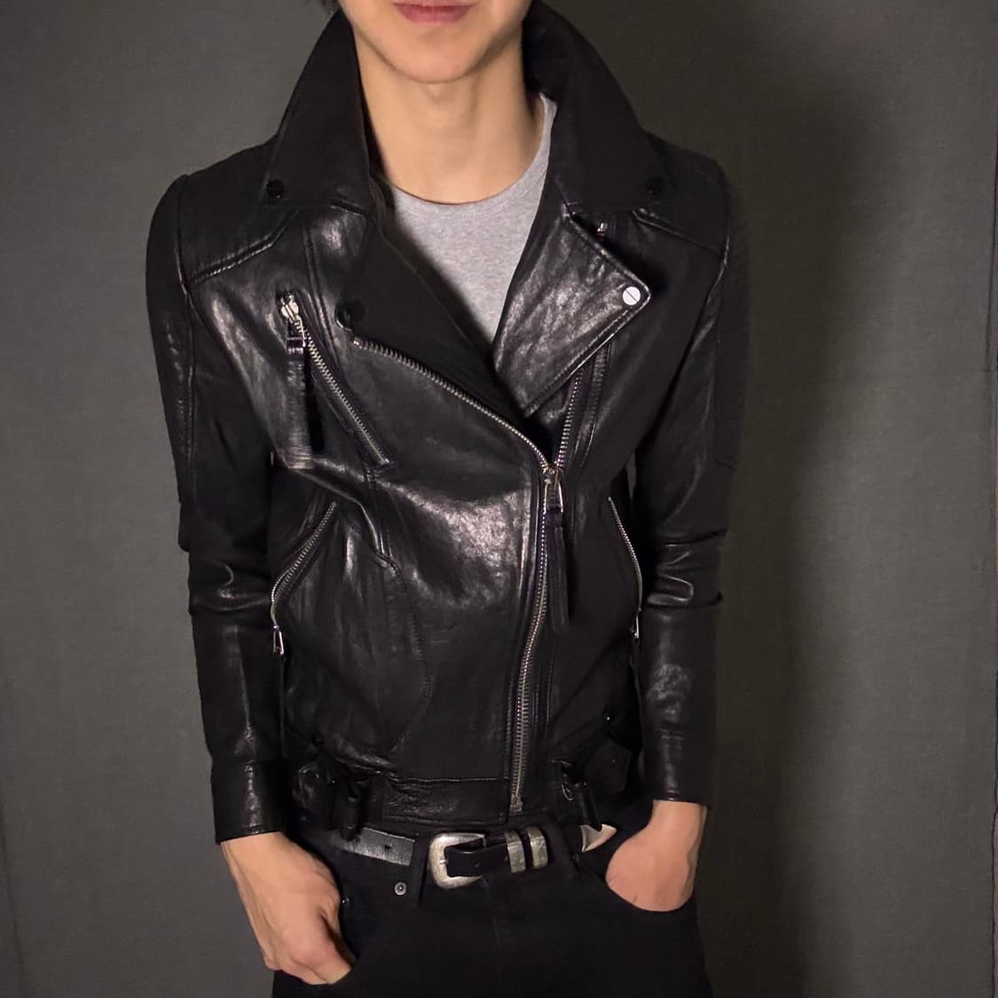 vintage black leather jacket 상품이미지4