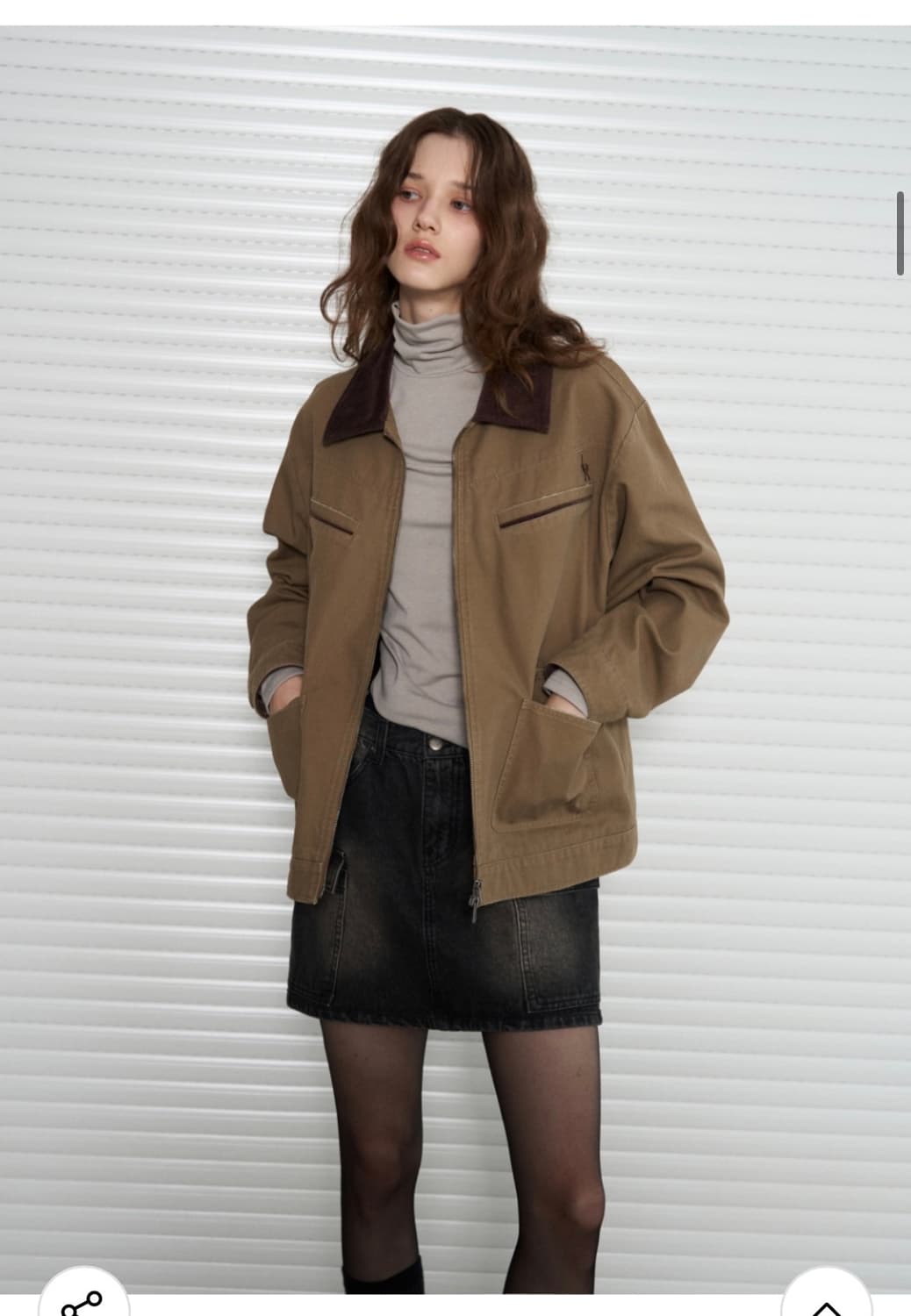 (M) 레더리 데미지 라인 워크 자켓 [BEIGE] 판매 상품이미지2