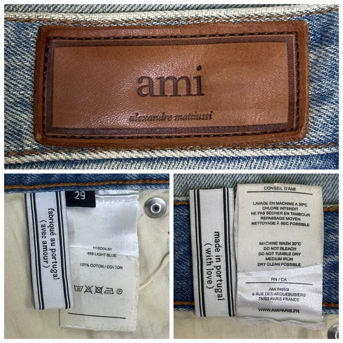 AMI 아미 백 가죽패치 청바지 데님 워싱 진 31(29) 연청 상품이미지6