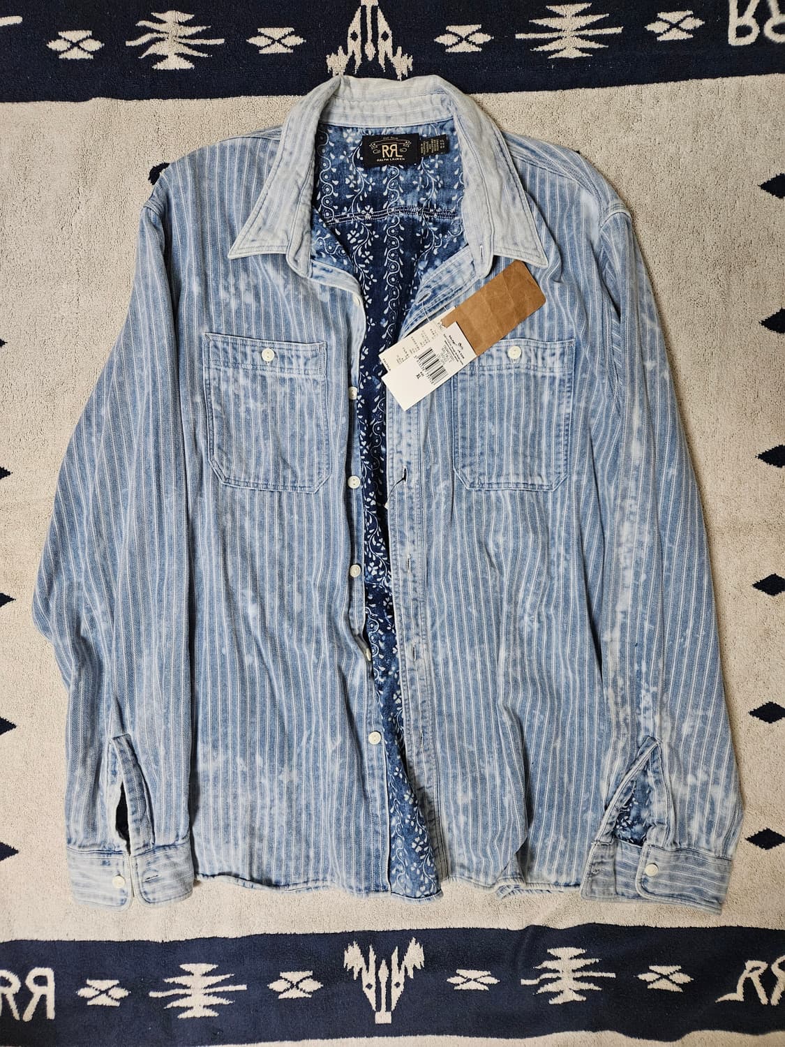 RRL 인디고 스트라이프 더블페이스 셔츠 XL 상품이미지1