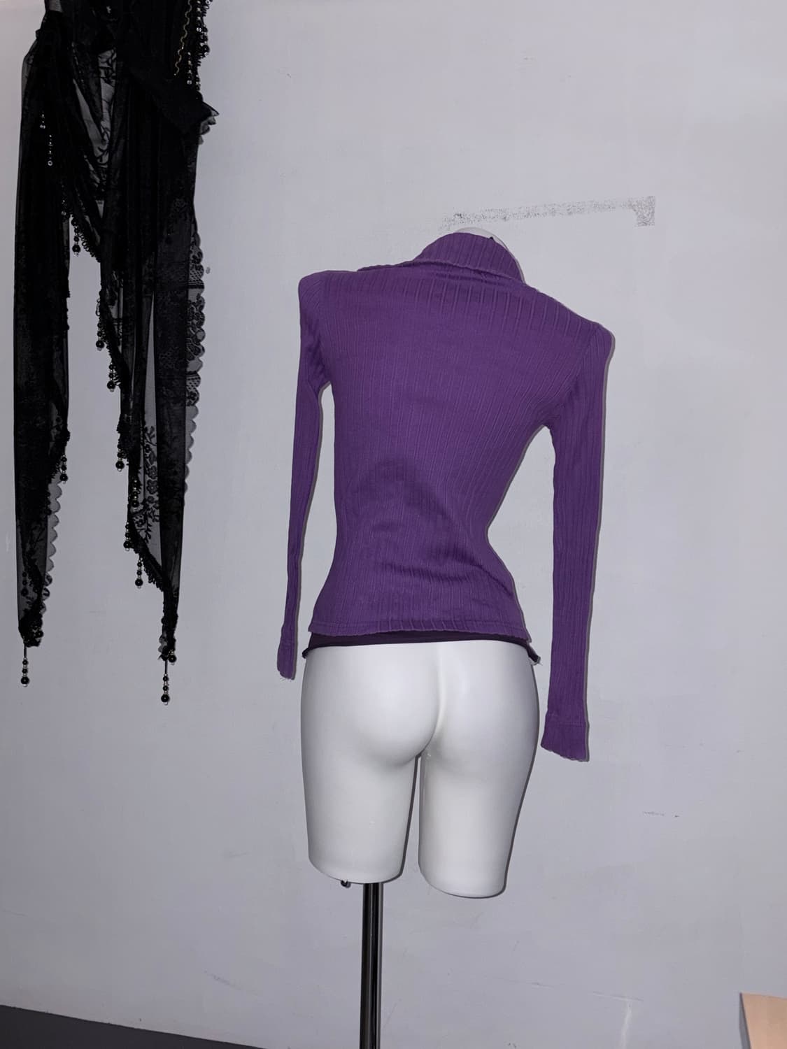 00s 빅 아일렛 버튼 퍼플 딱붙 골지 탑 상품이미지5