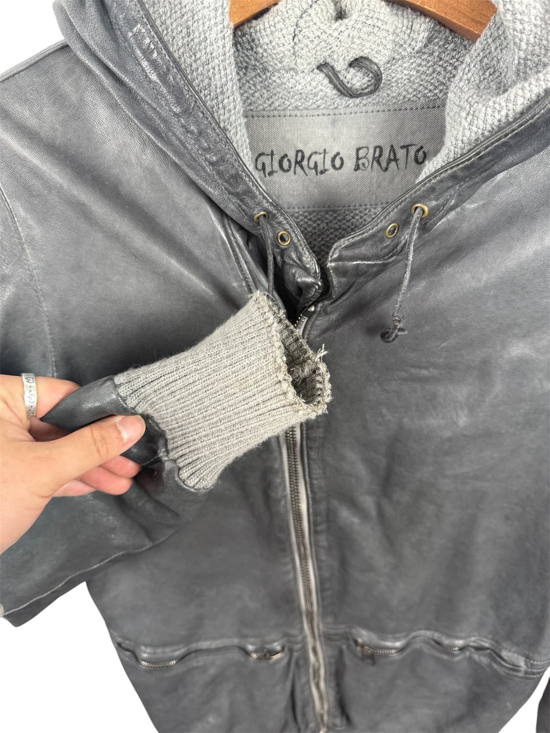 GIORGIO BRATO 조르지오 브라토 후드 가죽 자켓 50사이즈 상품이미지2
