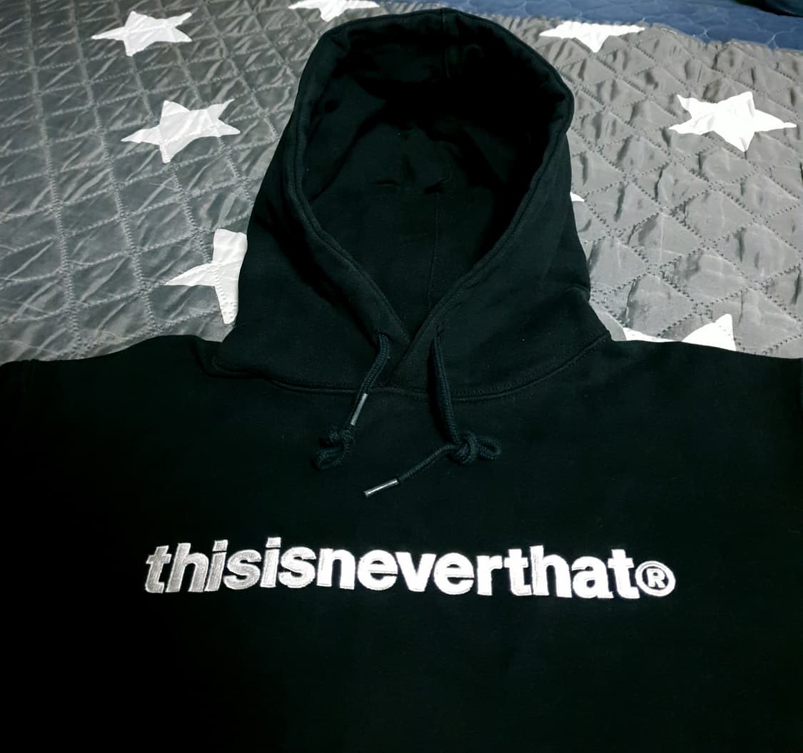 디스이즈네버댓 기모 혜비코튼 레터링 자수후드티 블랙 (M) 상품이미지2