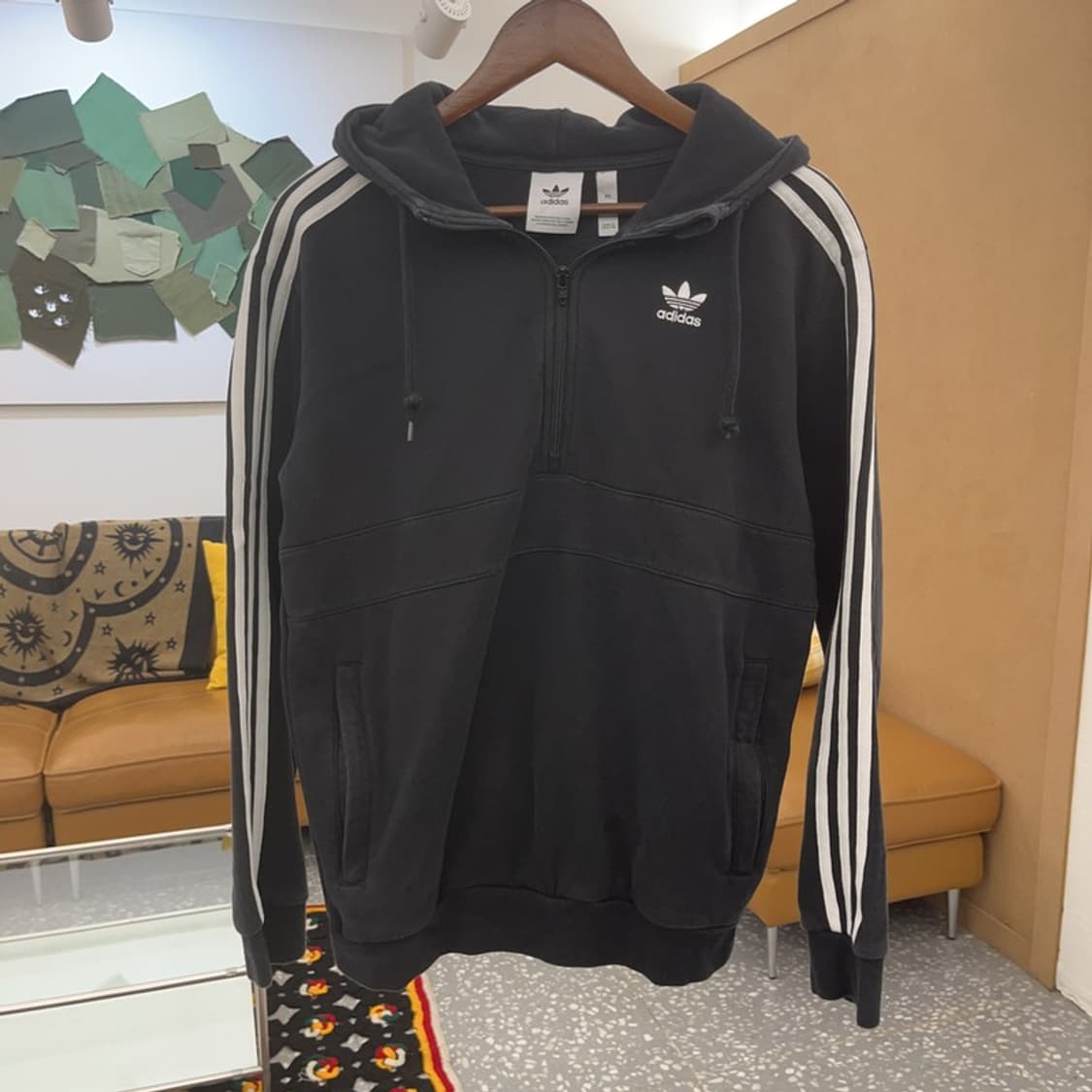 아디다스 올드스쿨 오리지널 삼선 약기모 반집업 후드티 XS C08097 상품이미지3