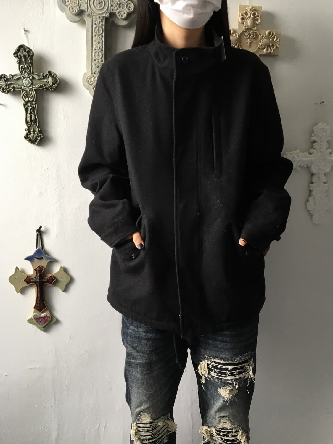 Woolen high neck coat 상품이미지7