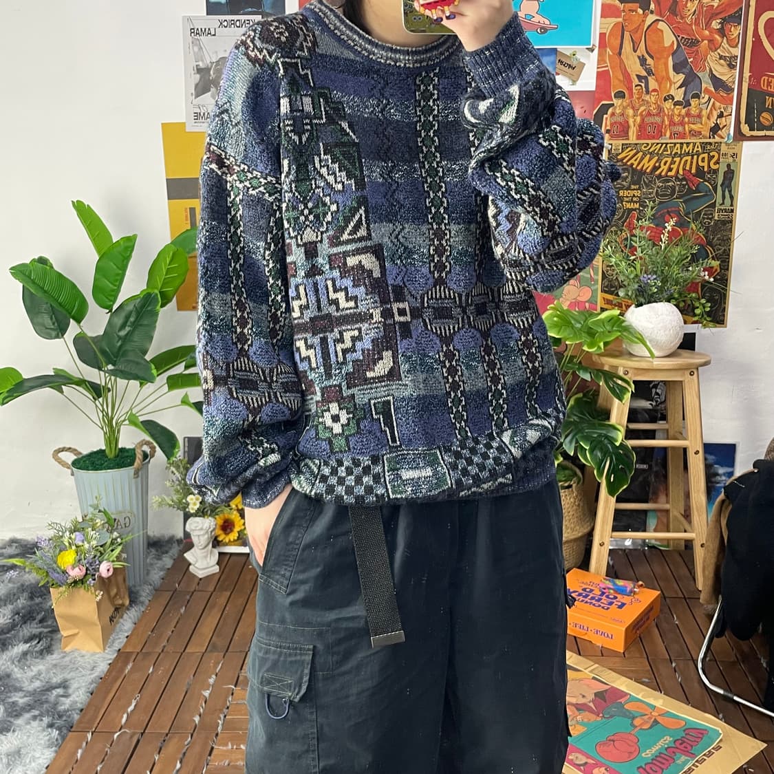 [L]80’s 이태리 울 혼방 패턴 스웨터 상품이미지1