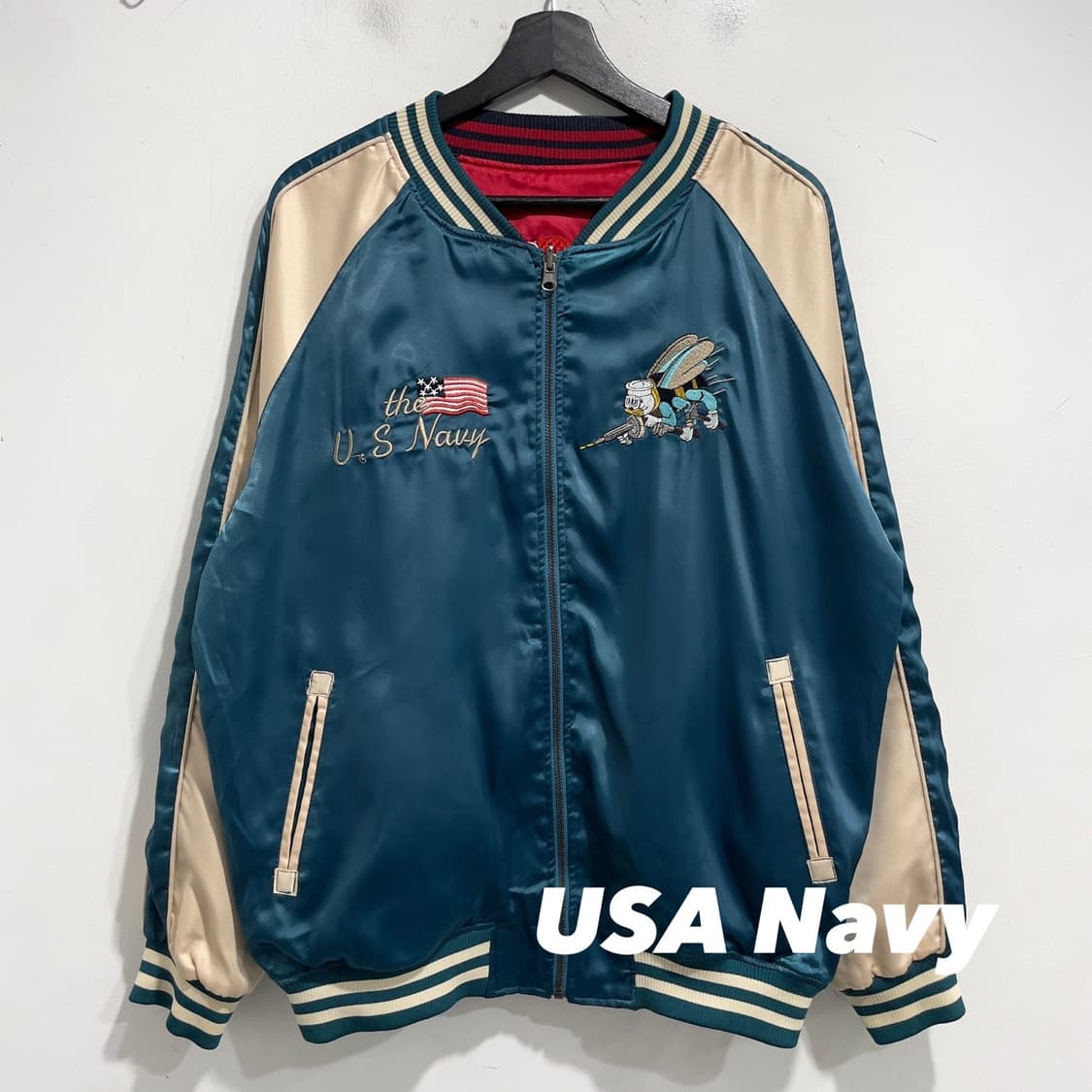 usa navy 자수 프린팅 리버시블 스카잔 상품이미지1