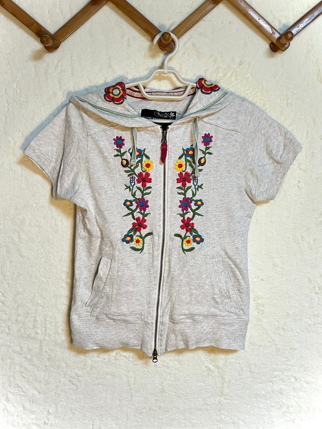 빈티지 히피 자수 반팔 후드 집업 상품이미지1