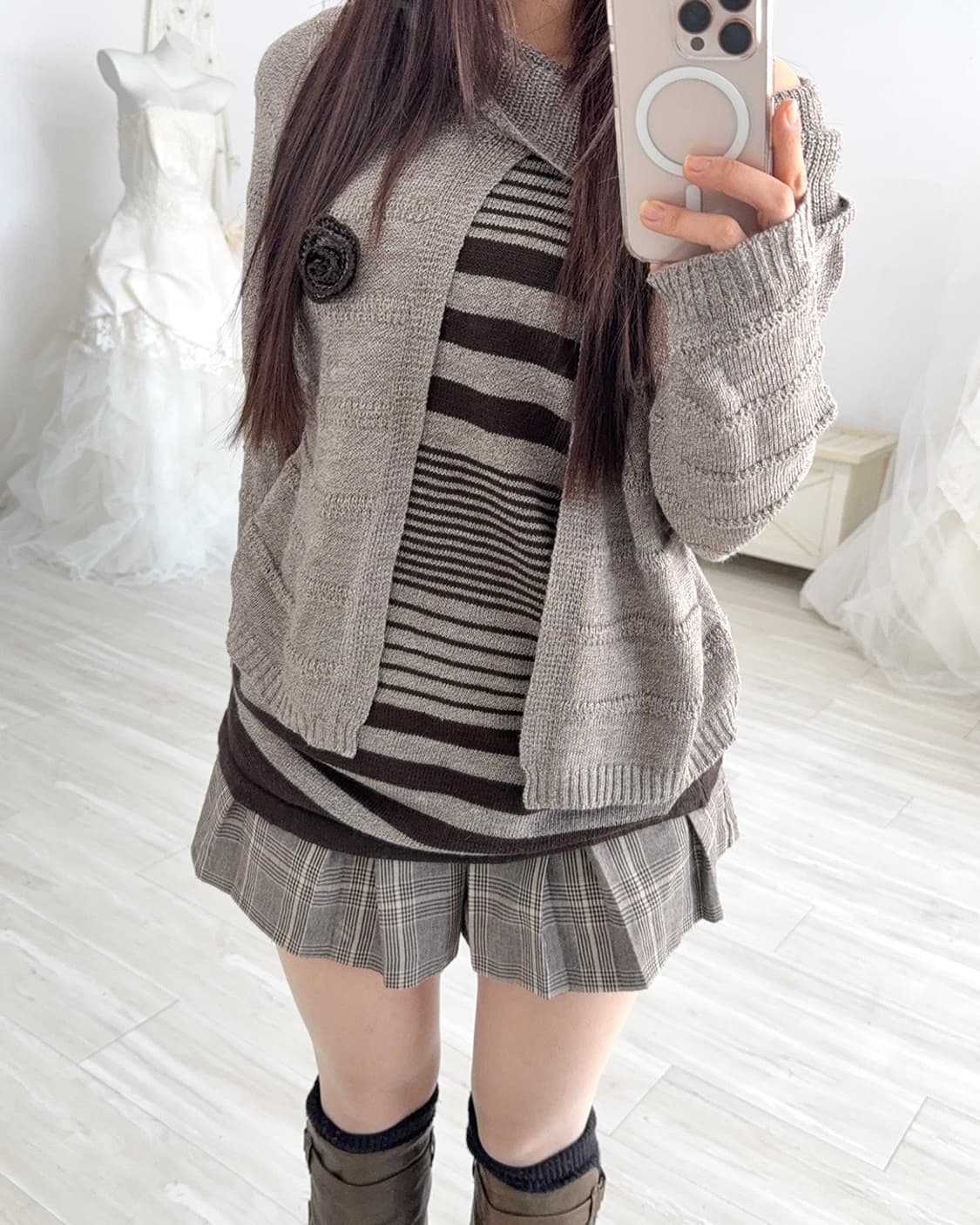 Nerd mocha mousse cardigan layered knit  상품이미지5