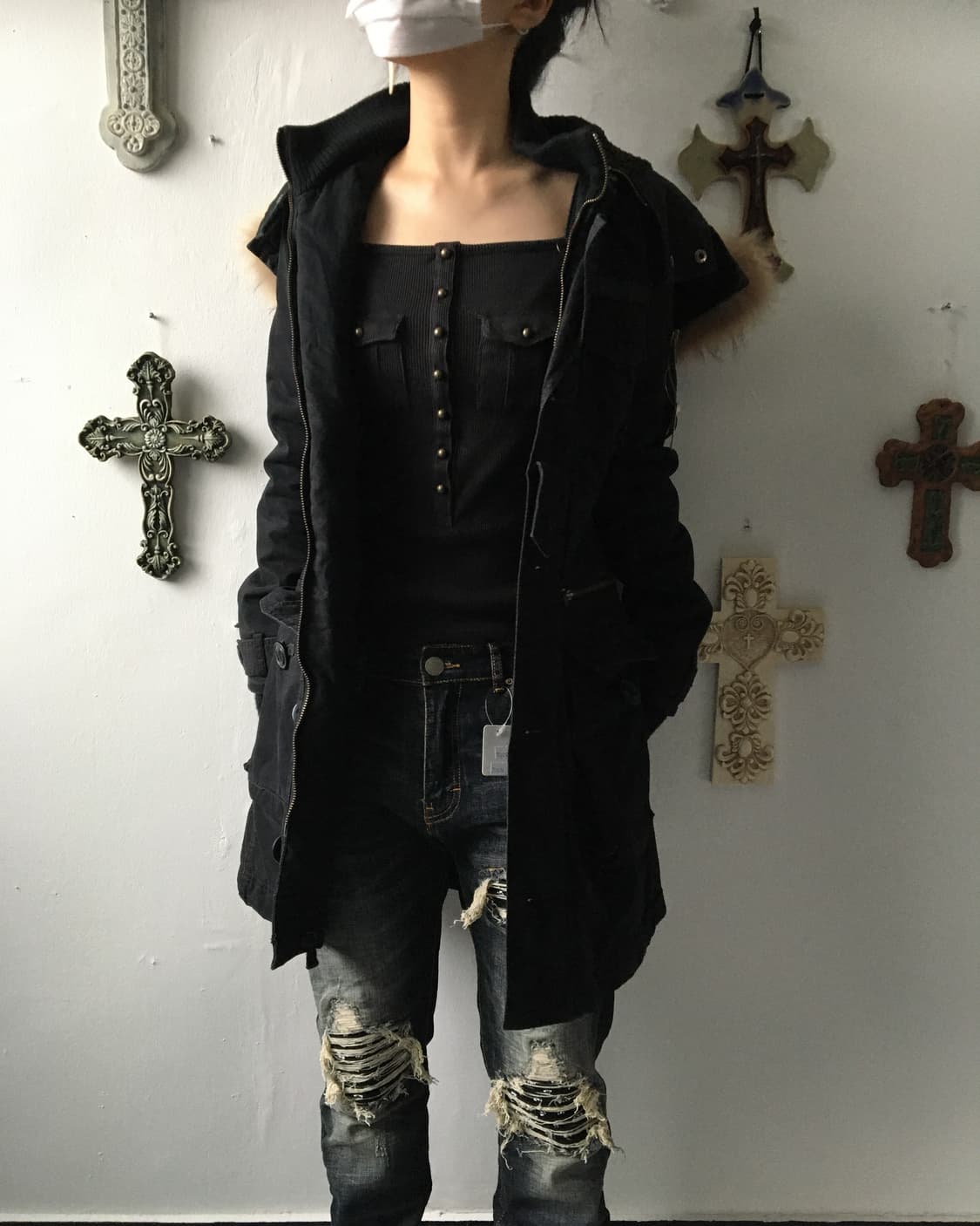 Fake fur hood high neck filed jacket 상품이미지8