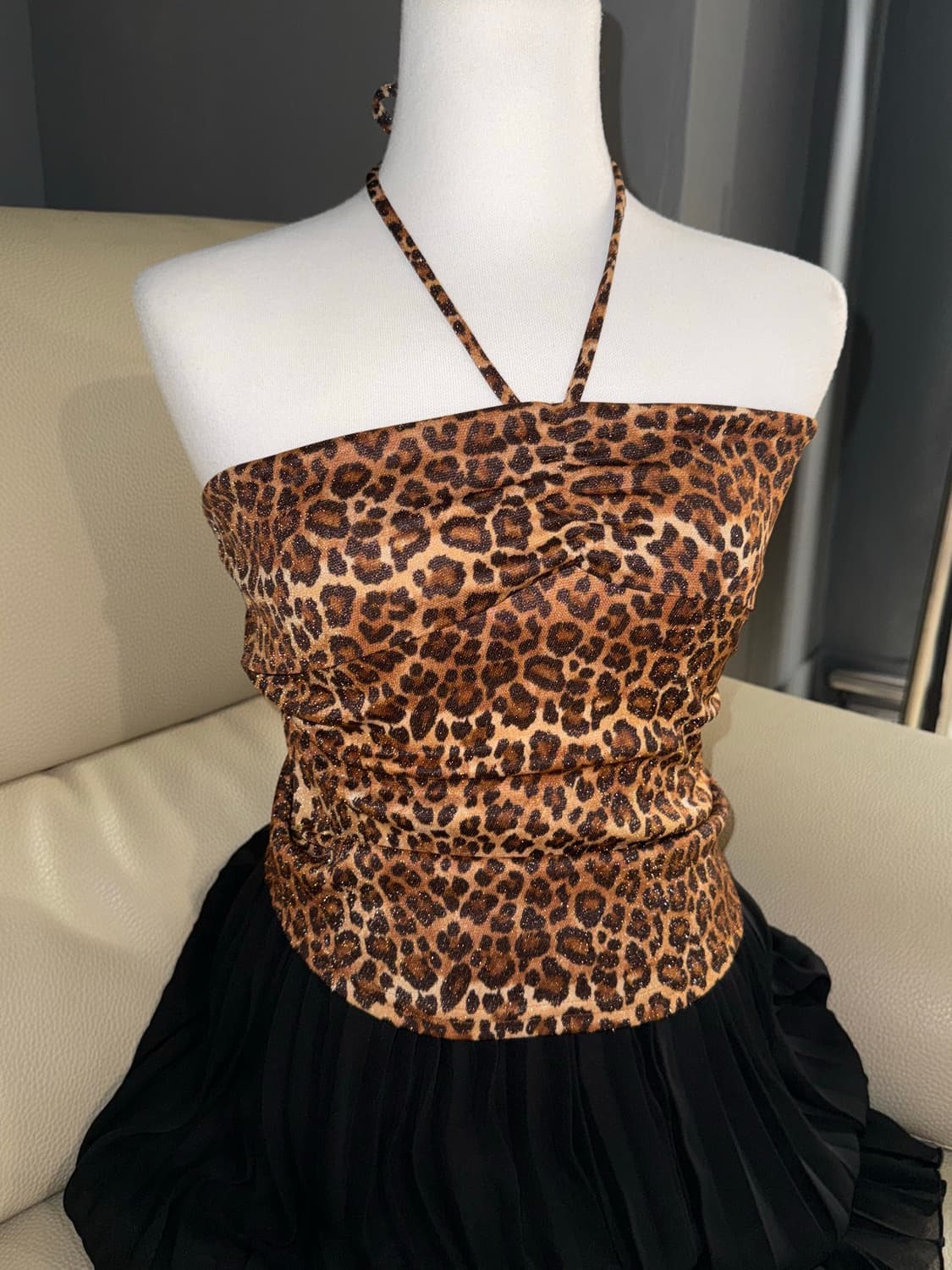 glitter leopard halter-neck top 상품이미지2