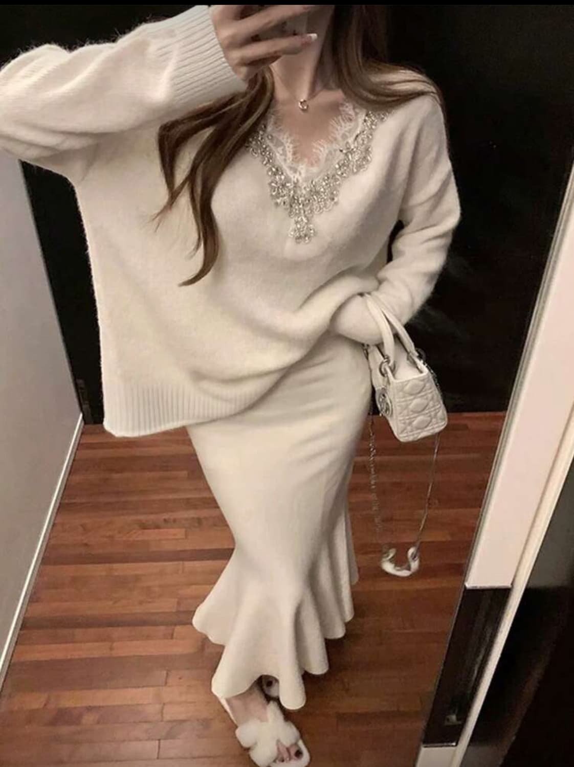 레이스 비즈 장식 니트. 새상품  상품이미지2