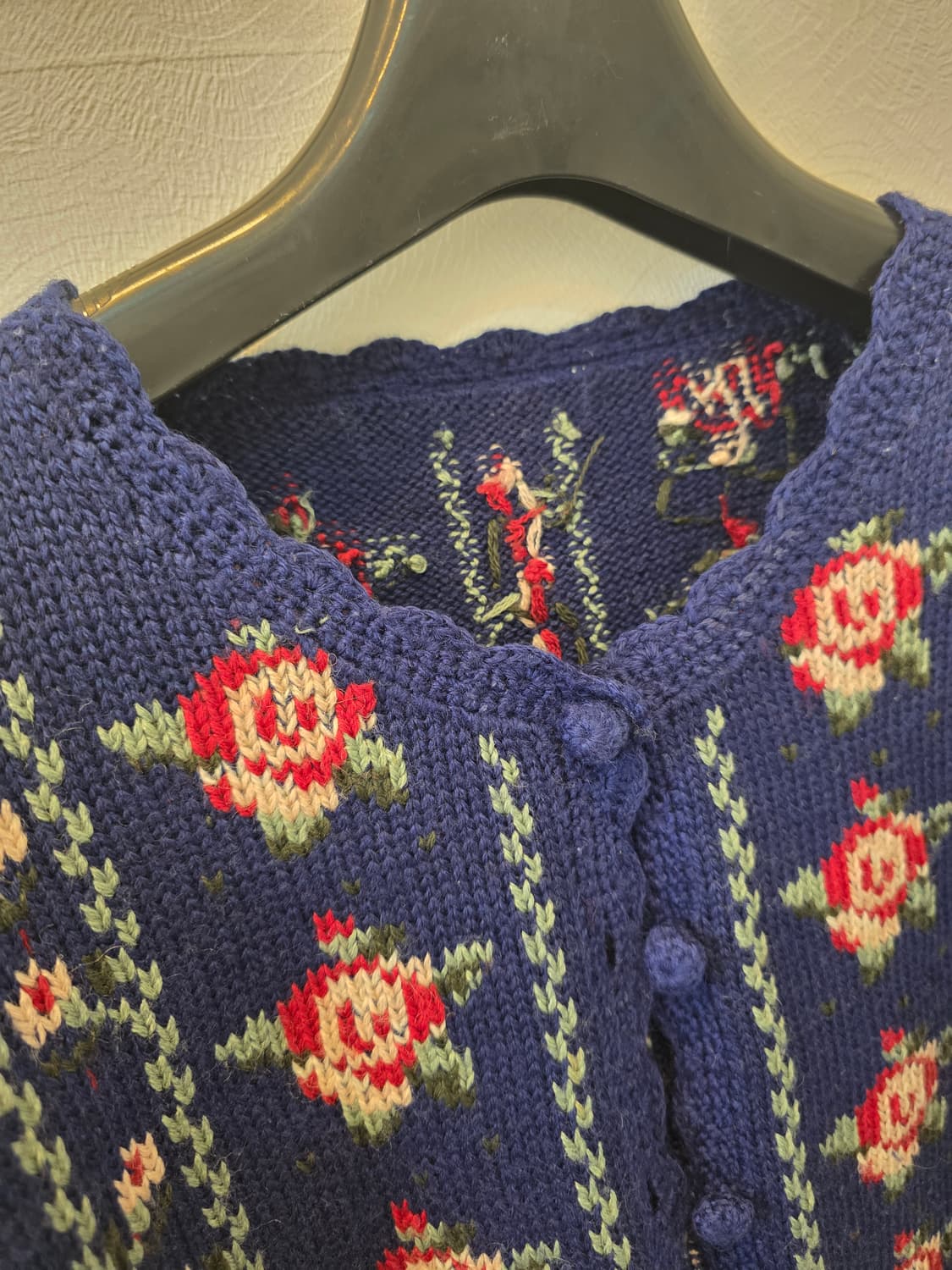 빈티지 로즈 패턴 네이비 니트 가디건  자켓 상품이미지3