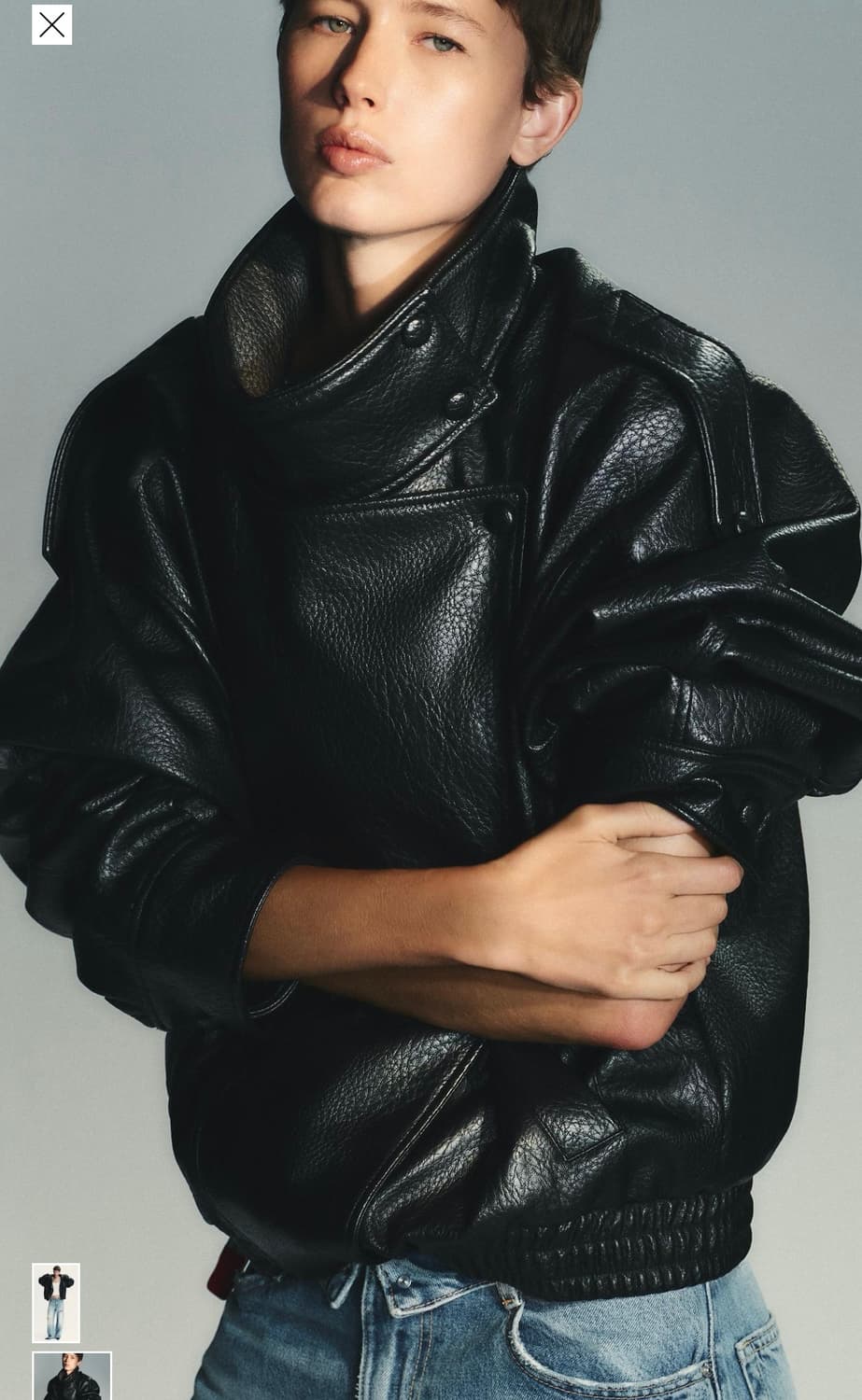 자라 생로랑맛 페이크 레더 점퍼팝니다 상품이미지2