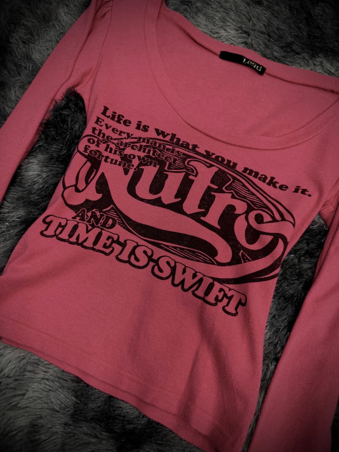 핑크 y2k 퍼프숄더 크롭 레터링 긴팔 상품이미지3