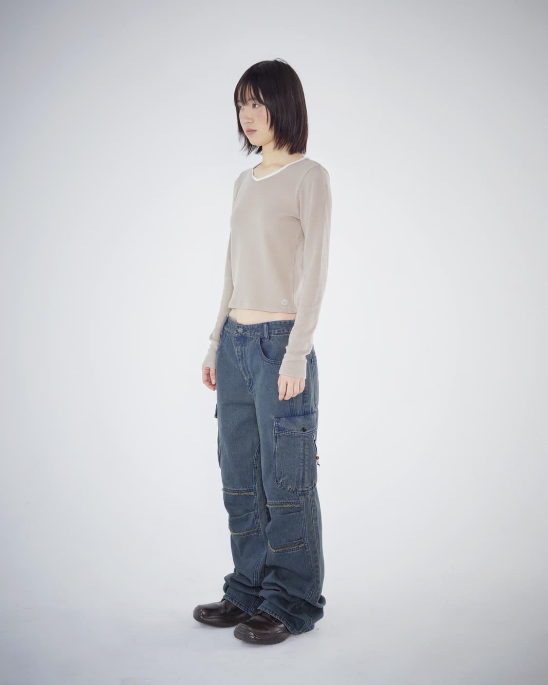 코이세이오 레이스 와플 롱슬리브 베이지 상품이미지3