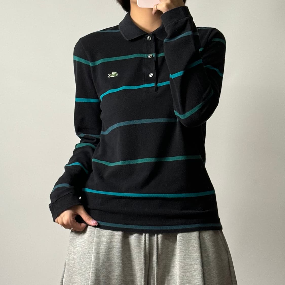 라코스테 스트라이프 긴팔 카라티 블랙 3 [070904 상품이미지2