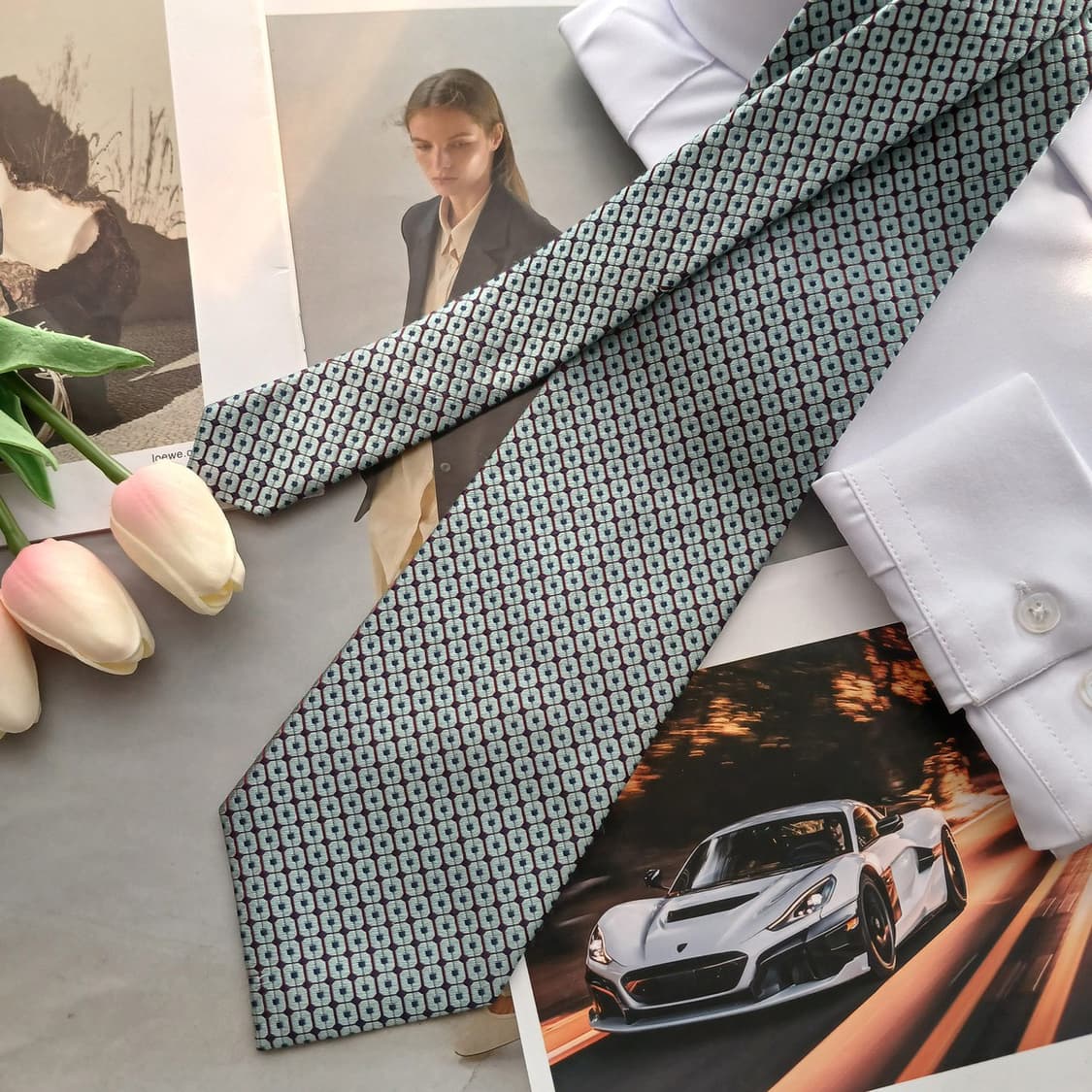 샤를주르당 실크 민트 기하 패턴 넥타이 9.4cm A+등급 A18683
 상품이미지3