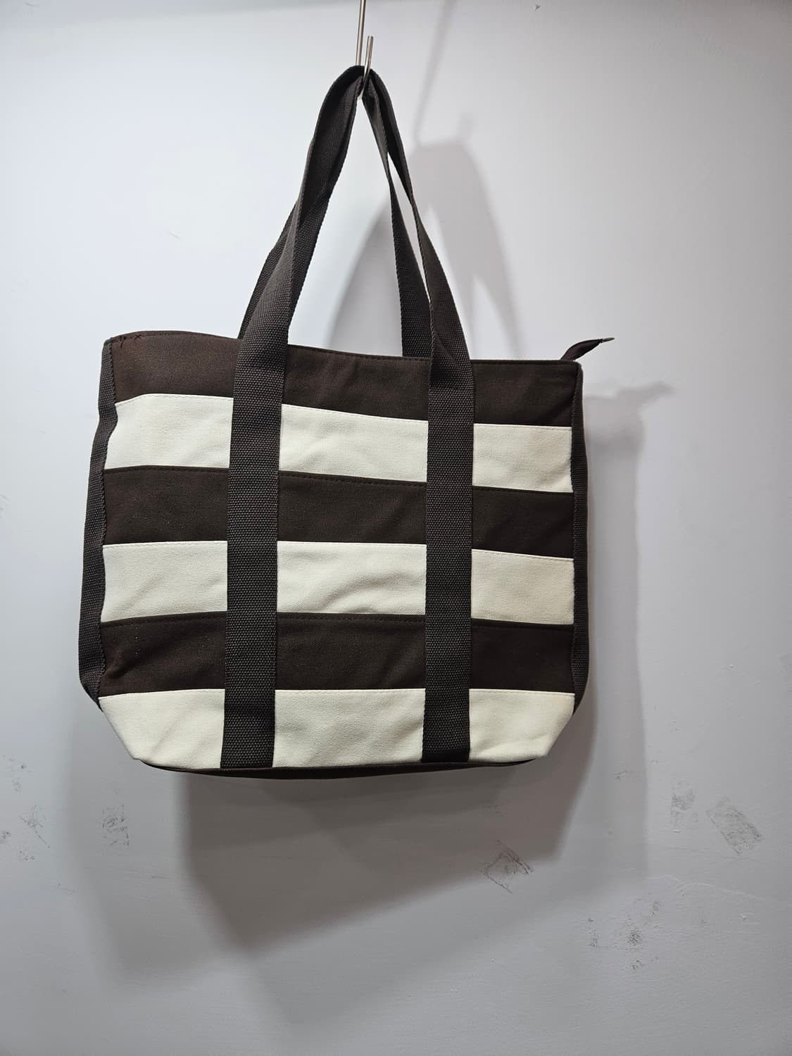 베이지/브라운 스트라이프 캔버스 토드백(에코백) 상품이미지9