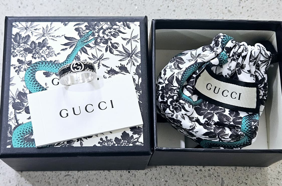 구찌 인터로킹 G 와이드 블랙 반지12호/실측 약11.5호[정품/풀세트] 상품이미지5