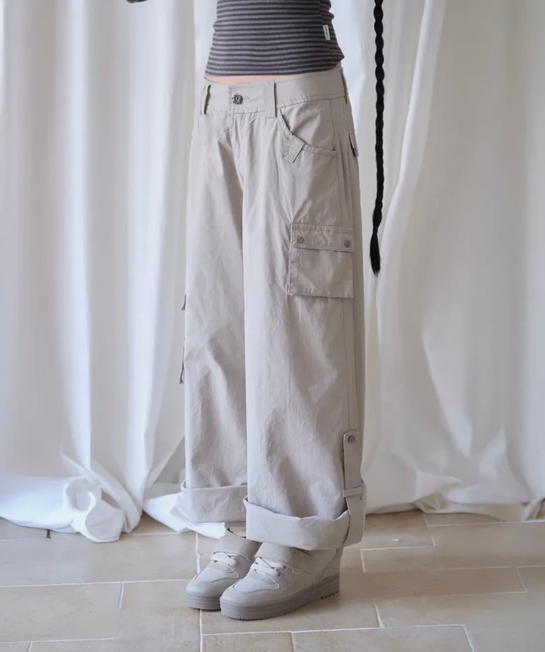 미레코 3-WAY MESH POCKET CARGO PT BEIGE 상품이미지1