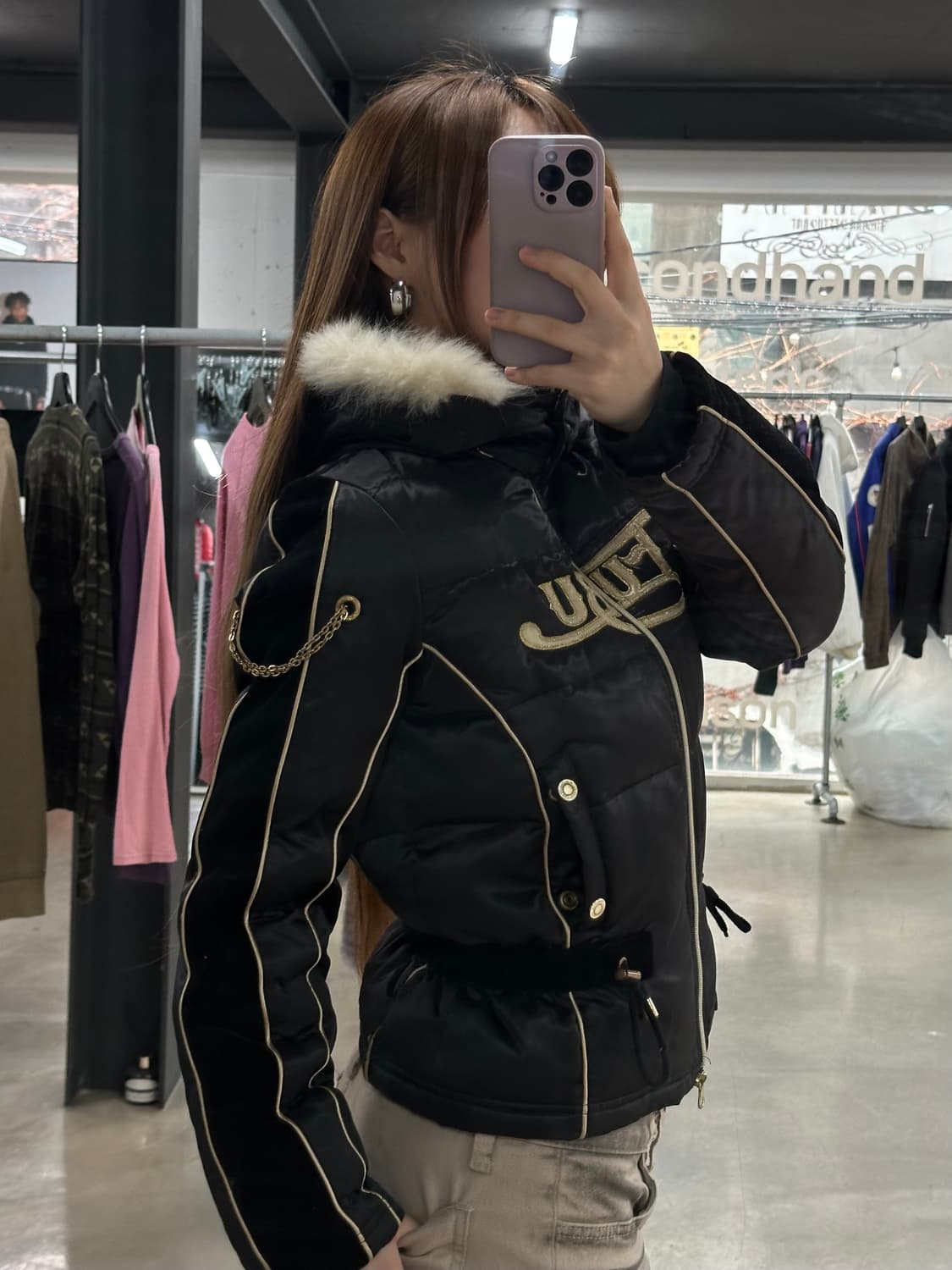 후부 퍼후드 골드체인 갸루 투웨이 패디드 점퍼 상품이미지3