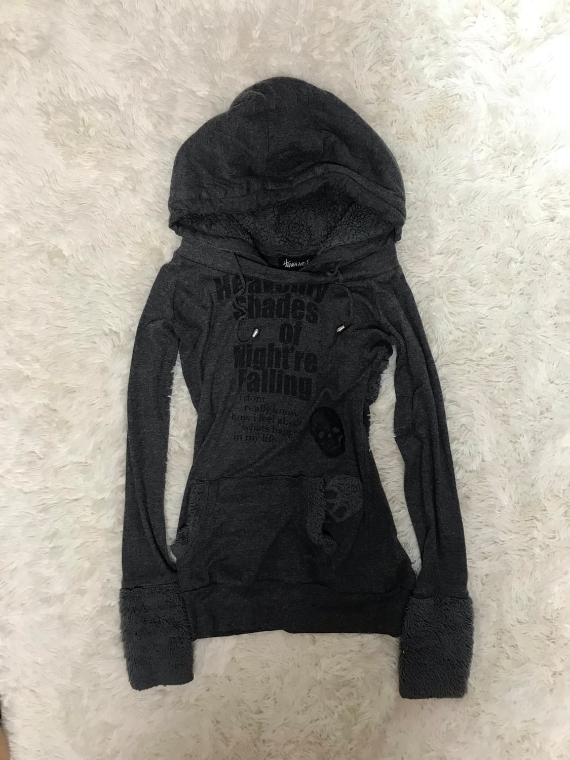 레어 일본빈티지 펑크 y2k 해븐앤얼스 해골 십자가 양털 후드티 상품이미지1