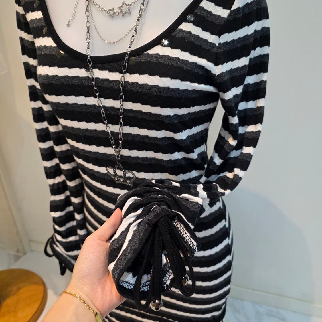 일본 빈티지 오네갸루st 스트라이프 셔링 원피스 상품이미지2