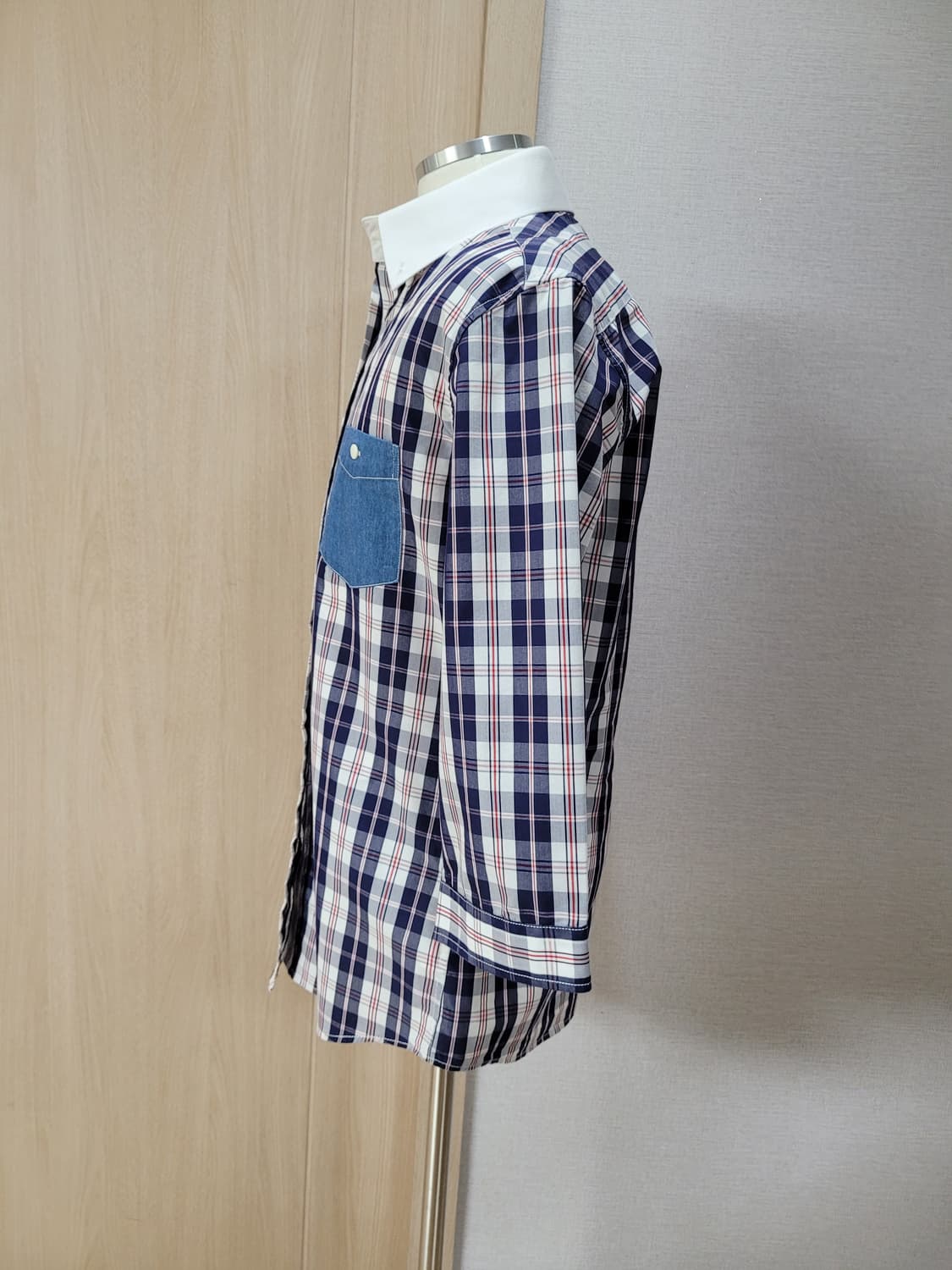 캘번 KELBURN 남자 7부 체크 셔츠 105 네이비 상품이미지5