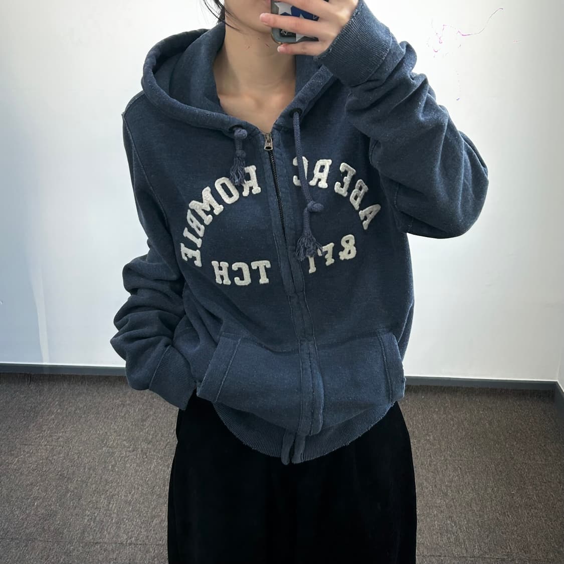 Abercrombie 아베크롬비 스펠아웃로고 네이비 후드집업 상품이미지2