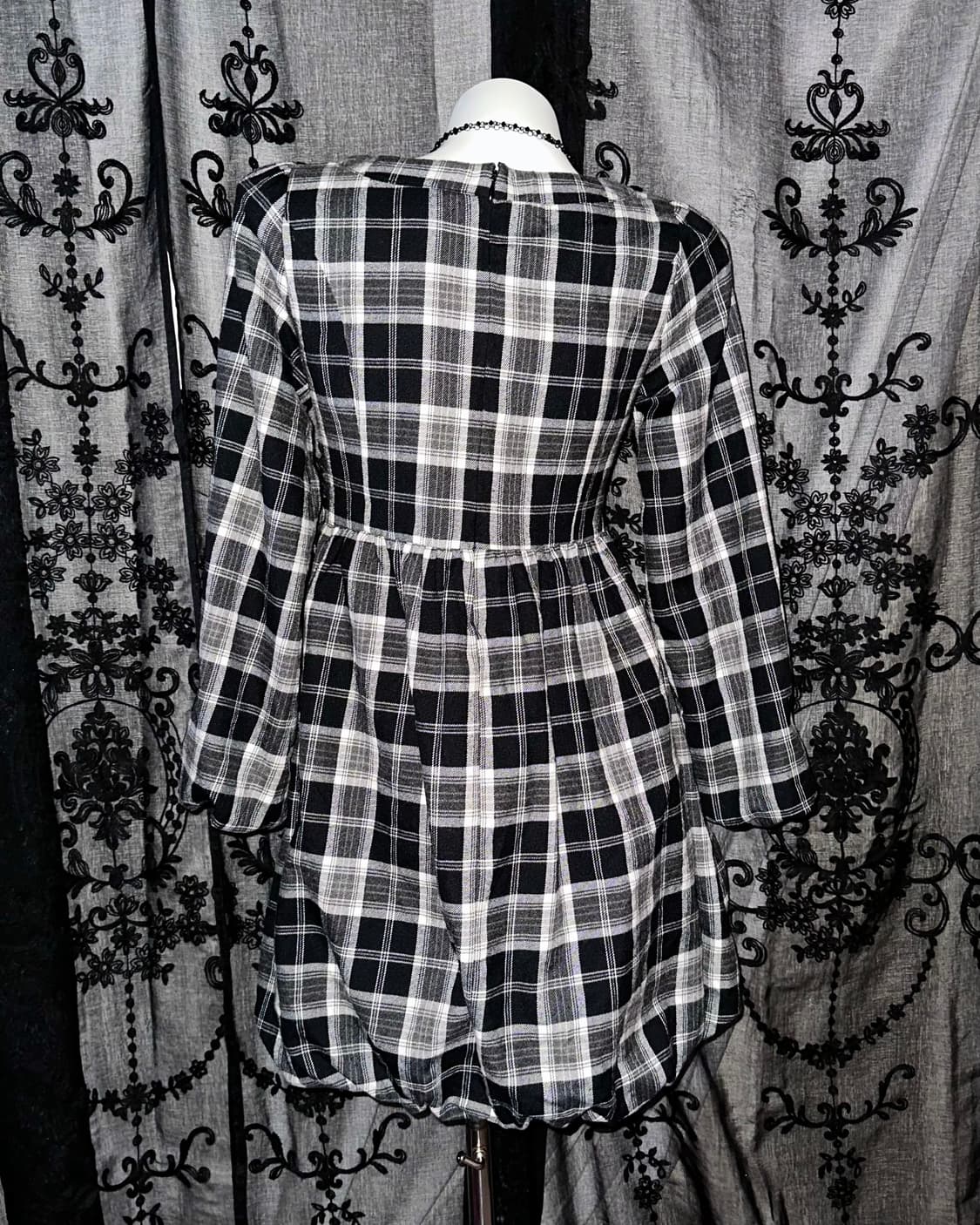 Black Checkered Baby Doll Dress 상품이미지3