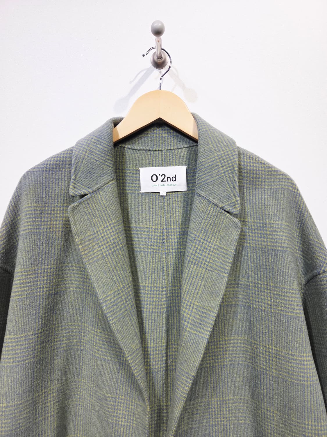 O'2nd 오즈세컨 애플그린 체크 앙고라 캐시미어 울 롱 코트 상품이미지3