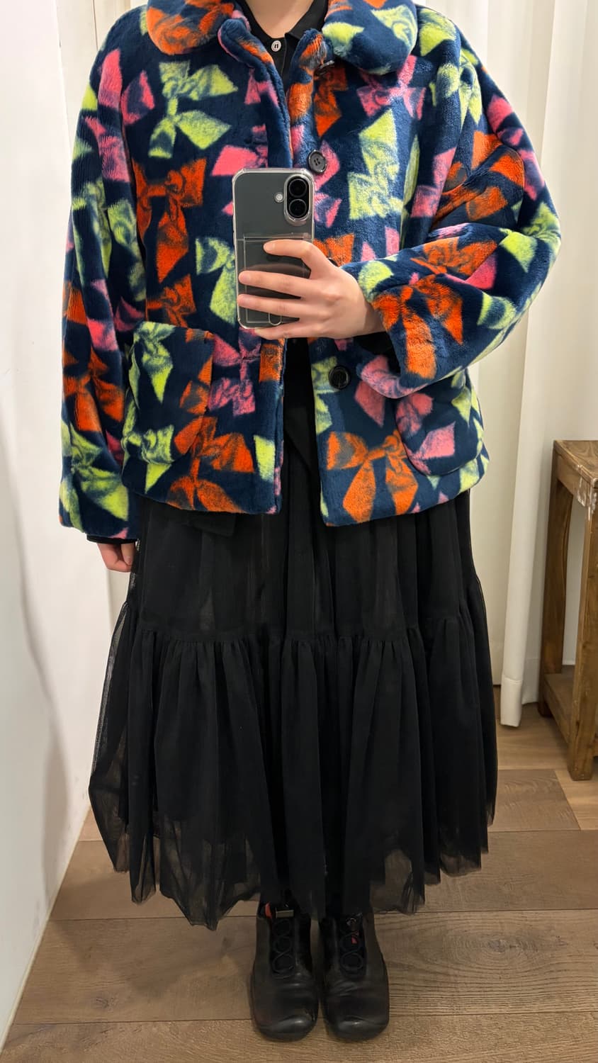 Ribbon Round Collar Fur Jacket 상품이미지2