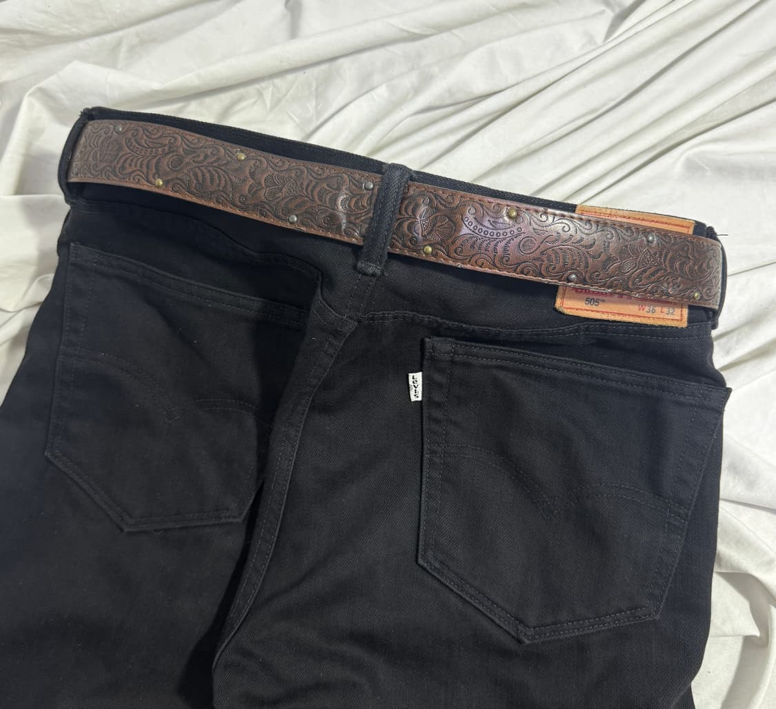 빈티지 플로럴 엠보싱 웨스턴 레더 벨트 스터드 상품이미지2