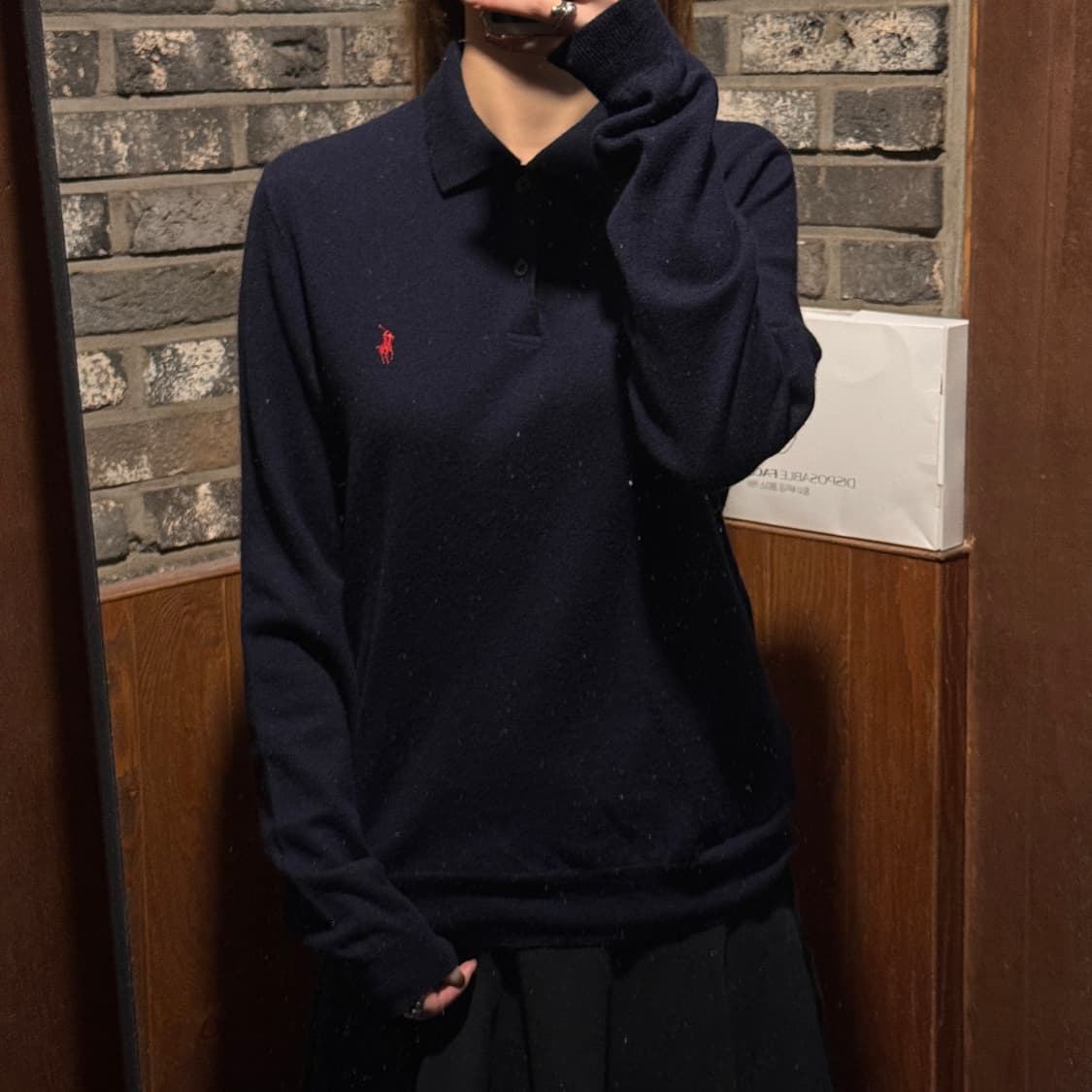 L) 폴로 랄프로렌 메리노 울 긴팔 카라 니트 네이비 상품이미지8